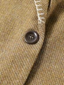 Vintage Khaki Premium Autumn/Winter Blazer Jacket With Buttons, Long Sleeve, Academic Office Daily Wear, Spring/Autumn - Khaki - View 5