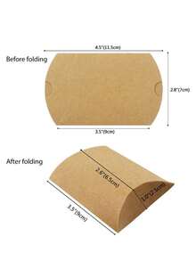 50 buah Kotak Permen Bantal Kertas Kraft, Kotak Hadiah Lipat dengan Tali Rami 20m, Cocok untuk Penyimpanan Perhiasan, Pernikahan, Ulang Tahun, Liburan, dan Acara Lainnya. - Kotak Kemasan Bantal Bulan Ganda - View 3