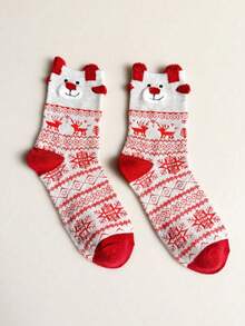 6 Pairs Women's Christmas Santa, Snowman, Reindeer Red Mid-Calf Socks, Suitable For Christmas Outfit - Multicolor - View 7
