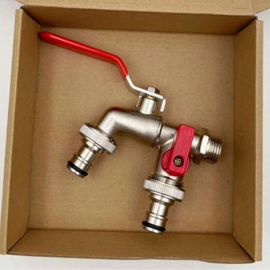 Heavy Duty 304 Stainless Steel Dual Outlet Garden Faucet | Independent Dual Valve Outdoor Water Tap | Universal Threaded Water Splitter, Suitable For Garden Hose And Spray Gun - One Size Fits All - View 1
