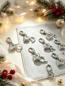 Silvery Exquisite Small Heart Pendant/Silvery 26-Letter Lobster Clasp Keychain/Suitable For Bags, Wallets, Handbags Keys And Other Decorative Hangings - Multicolor - View 3