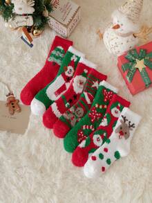 7 Pairs Women's Winter Christmas Socks, Soft Coral Fleece Warm Thickened Floor Socks, Cute Santa Claus Elk Plush Fuzzy Holiday Socks - Multicolor - View 3