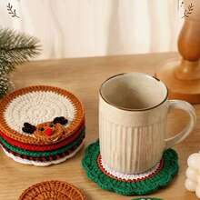 1pc Christmas Crochet Coasters Set, Handmade Knitted Santa Gingerbread Man Snowflake Cup Mat, Cute Heat Resistant Drink Coasters, Xmas Holiday Table Decor For Home Kitchen Party - Coaster - View 1