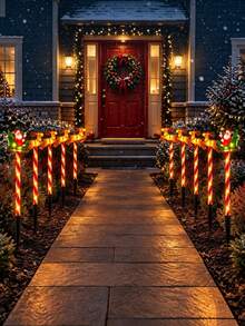 Christmas Solar Ground Lights, Santa Sleigh & Reindeer LED Pathway Lights, 8 Lighting Modes, Light Sensor, Auto On At Dusk, IP44 Waterproof Weather-Resistant, Candy Cane Garden Lawn Lights, Outdoor Christmas Yard Walkway Fence Holiday Party Decoration - Multicolor - View 6