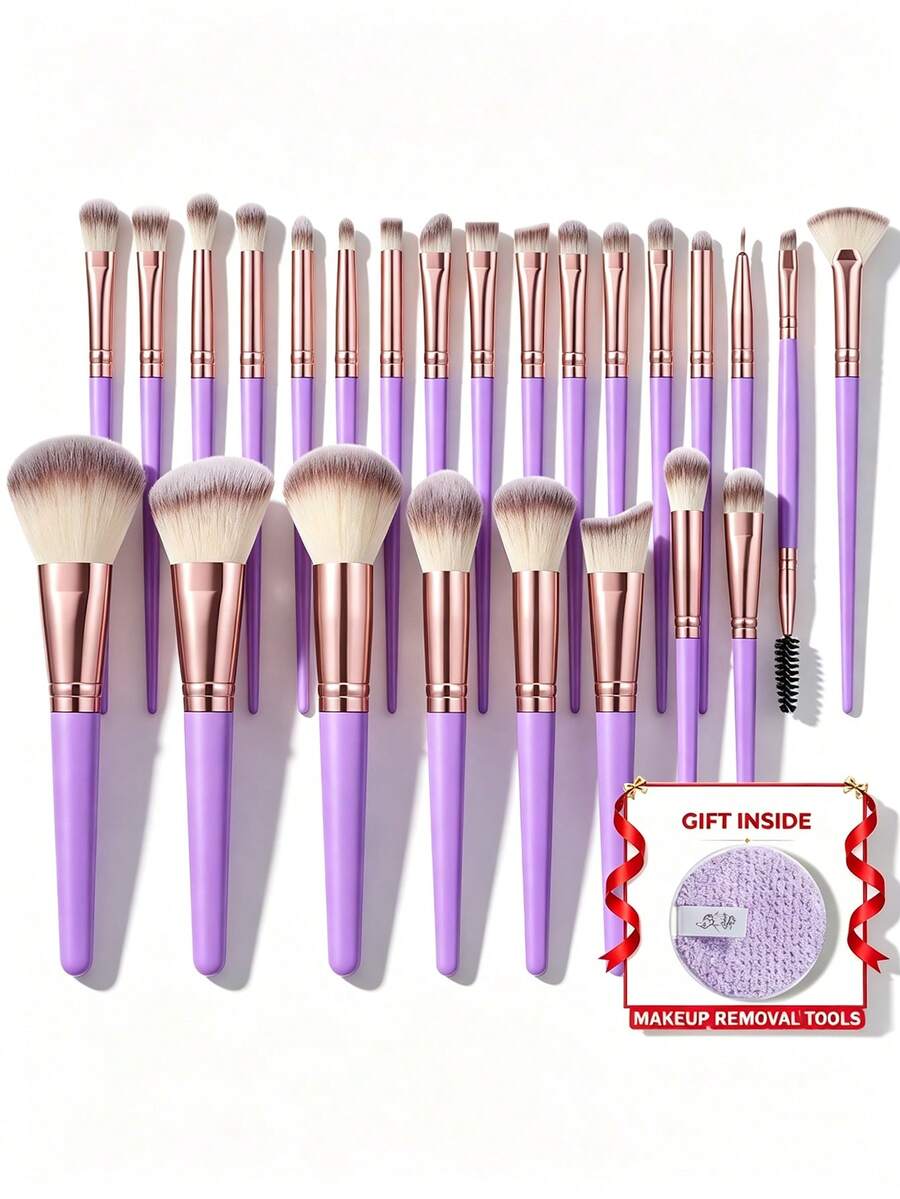 25pcs And 1pc Gift Makeup Brushes Set, Soft Dense Cosmetic Brushes For Foundation Powder Blush Eyeshadow Concealer Contour Highlight, Complete Face & Eye Makeup Brush Kit, Handles For Makeup Beginners And Daily & Party Makeup Application - Multicolor - View 1