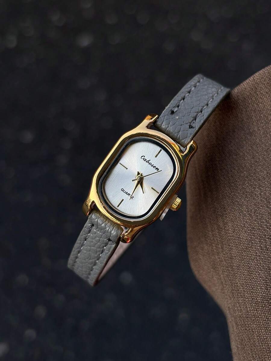 1pc Elegant Gray Oval Women's Quartz Watch, White Dial, Delicate Hour Markers, Gold Case, Compact Design, Suitable For Daily Wear And Office Attire - Grey - View 1