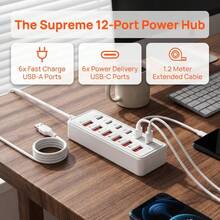 66W Fast Charging 12-Port USB Hub [6USB+6PD] Multi-Interface, Suitable For 5V USB Devices Such As Computers, Laptops, Tablets, Etc., 12-In-1 USB Hub With 6 USB And 6 Type-C Ports, Supports 66W PD Fast Charging, Compact Multi-Port Adapter Suitable For USB Devices, Laptops, Tablets, Smartphones, USB Flash Drives, External Hard Drives, Etc. - Multicolor - View 10