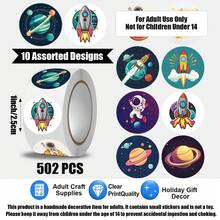 502 Pcs/Roll Planet Space Pattern, 10 Assorted Styles, Christmas Gift Wrapping Labels, Scrapbook Stickers, Planner Gift Wrapping, Paper Craft Decoration, Party Gifts, Gift Box Decoration & Reward Stickers - Multicolor - View 6
