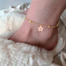 1pc Classic Simple Five-Petal Flower Pendant Golden Stainless Steel Bead Chain Anklets For Women - Flower - View 1