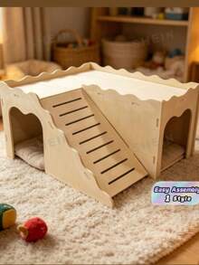 1pc Wooden Pet House Nest, Suitable For Play, Exercise, Interaction, Feeding, Hiding And Climbing, Suitable For Guinea Pigs, Rabbits, Hedgehogs And Other Large Pets, Christmas New Year Gift - multicolor - View 5
