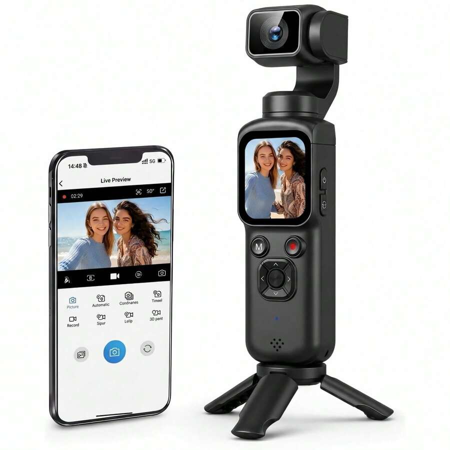 4K Pocket Camera For Vlog, 75MP Handheld Vlog Camera, 330° Rotating Lens, Wireless, With 64G TF Card, 1.72-Inch Touchscreen, Face Tracking, Tripod, Pocket Camera For Daily Recording