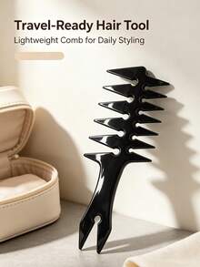 1PC Wide Tooth Texture Styling Comb, Professional Hair Volume & Definition Comb For Curly Thick Hair, Anti-Slip Ergonomic Design, Salon Hairdressing Tool For Women Daily Hairstyle Making - Black - View 2