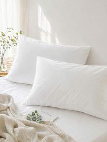 Haus Hana 2pcs 100% Cotton Pillowcases, Natural Texture, Soft Touch, Envelope Closure, Suitable For Bedroom, Bedding - White - View 1