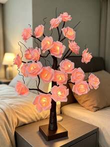 1PC 24LED 60CM Pink Rose Tree Lamp USB & 3AA Battery Operated Table Light For Christmas New Year Bedroom Home Decor - Yellow - View 8