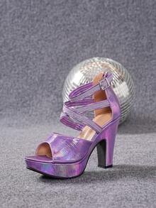 Women's Ultra High Heel Sandals Summer New Style Chunky Heel High Platform Thick Sole Dance Runway Fashion Shoes - Lilac Purple - View 7