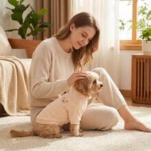 1PC Waffle Knit Dog T-Shirt, Cute Bear Patch Puppy Short Sleeve Shirt, Soft Warm Pet Clothes For Small Dogs Poodle Bichon Daily Wea - Apricot - View 6