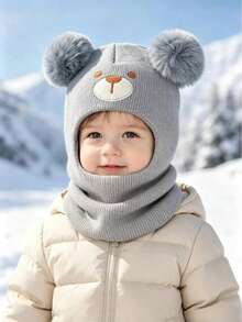 1pc Cute Bear Embroidery Knitted Beanie Hat & Scarf Set - Bear - View 18