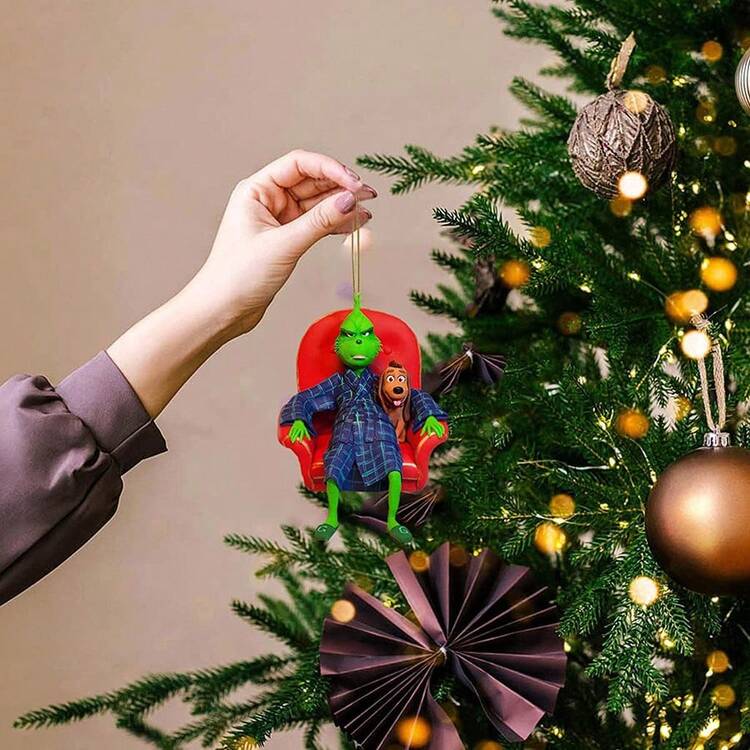 The Grinch 9件組節慶樹脂吊飾，創意聖誕樹裝飾吊墜，多款造型人物設計，節日居家車用背包裝飾配件，聖誕派對用品 - 怪獸 - 查看 2