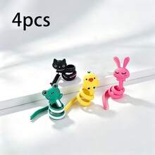 4-Piece Cute Animal-Shaped Cable Organizer Set – Multifunctional Cable Winder For Data, Computer, And Headphone Cables – Black Plastic Cable Management System, Cable Holder, And Travel Cable Organizer - Multicolor - View 12