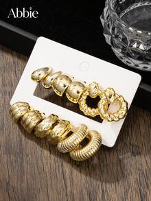 12-24pcs Personalized C-Shaped Multi-Layer Horizontal & Vertical Textured Gold Earrings Set, Lightweight CCB Earrings For Women, Hypoallergenic Jewelry For Daily Casual Wear, Holiday Gift For Friends - Yellow Gold - View 9