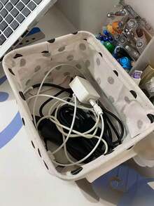 1pc Cute Black And White Polka Dot Storage Box With Handle | Modern Open-Top Organizer, Durable Polyester Canvas, Ideal For School, Office, Dressing Table, And Room Decor, Multi-Use For Makeup, Crafts, And More, Shelf Baskets - Multicolor - View 1