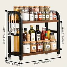 Wooden Kitchen Storage Rack, Vertical Double-Layer Kitchen Shelf, Double-Layer Large Capacity Storage, Adjustable Non-Slip Feet, Suitable For Kitchen Storage Tools, Corner Shelf, Spice Rack, Multi-Layer Large Capacity Storage Space, Can Store Bowls, Plates, Pots, Spice Bottles And Vegetables, Coffee Station For Cups And Coffee Beans, Kitchen Sauce Bottle Organizer, Cosmetic Countertop Organizer - Multicolor - View 7