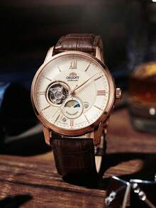 Orient Men's Vintage Automatic Mechanical Watch With Open Dial, Textured Surface And Roman Numerals, Suitable For Formal Occasions And Office Work. RA-AS0003S - Gold - View 1