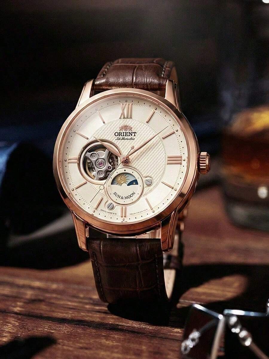 Orient Men's Vintage Automatic Mechanical Watch With Open Dial, Textured Surface And Roman Numerals, Suitable For Formal Occasions And Office Work. RA-AS0003S - Gold - View 1