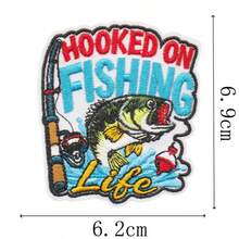 Set Patch Bordir Bahasa Inggris Bertema Memancing, Pola Joran Pancing & Ikan Bass, Patch Tempel DIY untuk Jaket & Ransel Luar Ruangan - MultiWarna - View 3