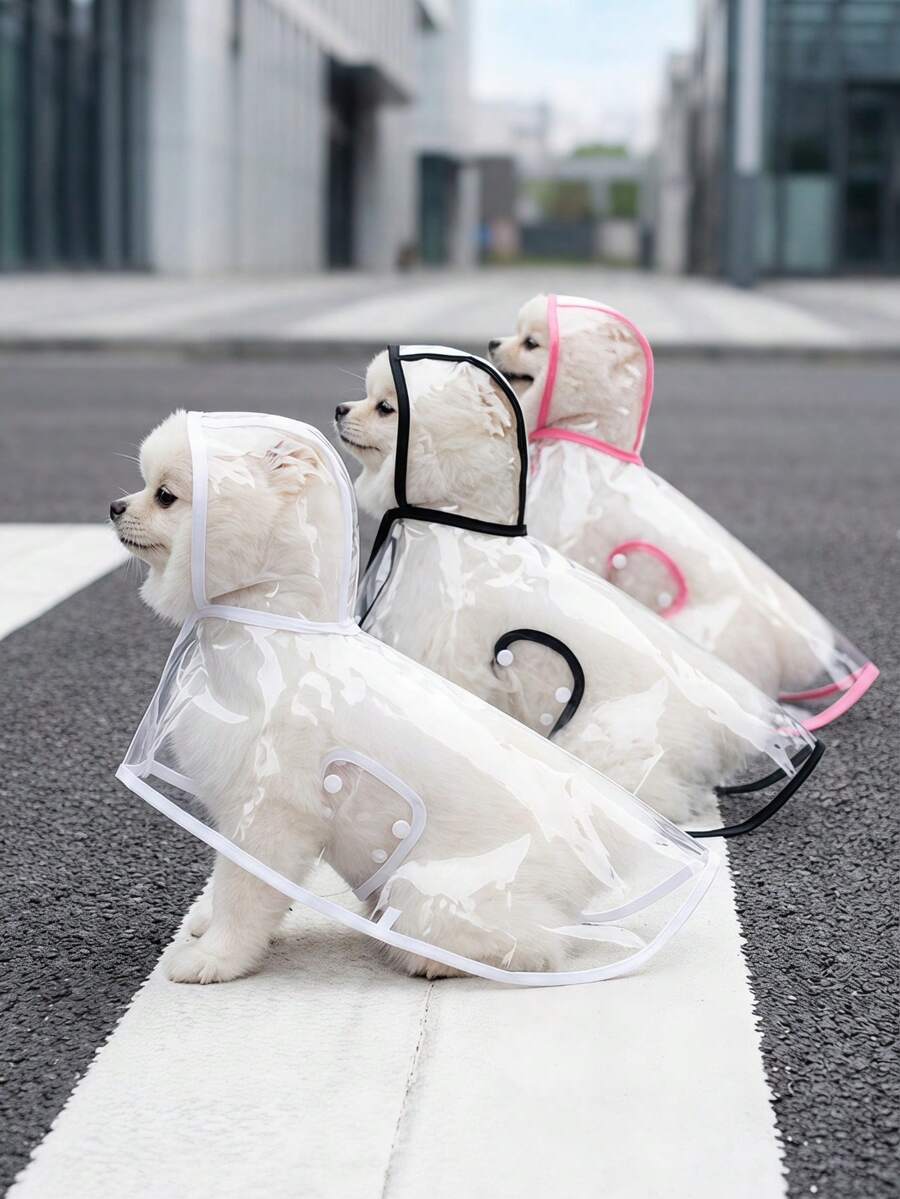 PETSIN 1 Set Transparent Waterproof Dog Raincoat + Rain Boots Set, Full Body EVA Hooded, Buy One Size Up, For Small-Medium Dogs