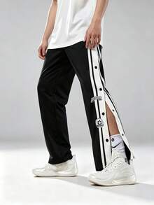 veidoorn Men's Solid Color Sports Pants, Snap Button Easy On And Off, Loose Comfortable Fit,For Sports, Outdoor - Black - View 7