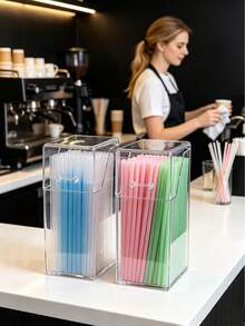 Clear Acrylic Flip‑Lid Dispenser Storage Box, Dust‑Proof Countertop Organizer For Coffee Shop Bar, Suitable For Straws, Coffee Capsules, Desktop Storage Container For Home & Commercial Use - Multicolor - View 4
