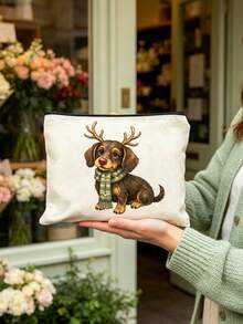 Cosmetic Bag With 2D Dachshund Print, Reusable Makeup Organizer, Lightweight Toiletry And Cosmetics Pouch, Zippered Makeup Bag, Lightweight Coin Purse - Multicolor - View 5