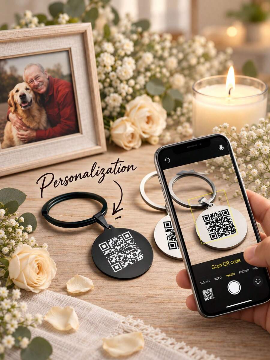 Personalized Custom Pet QR Code Keychain, Pet Photo Video Album, Scan To Listen To Pet Voice, Dog Memorial Gift, Cat Memory Keepsake, Personalized Gift - Multicolor - View 1