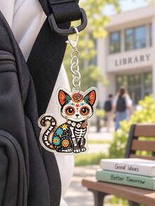 Keychain, Bag Charm, Hanging Accessory, For Bags Or Keys, Skull, Flower, Cat, Girls, Students, Casual Outing, Halloween, Christmas, Gift - Multicolor - View 8