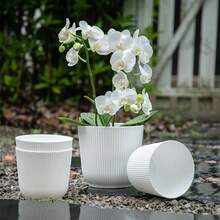Thickened Slouchy Desktop Vertical Stripe Round Plastic Hydroponic Planter For Butterfly Orchid And Snake Plant, Anti-Ceramic Flower Pot, Minimalist Versatile Matte Solid Color, Suitable For Living Room, Bedroom, Office, Windowsill, Succulents And Pothos, Large And Small Sizes Available - Minimalist Flower Pot - View 4
