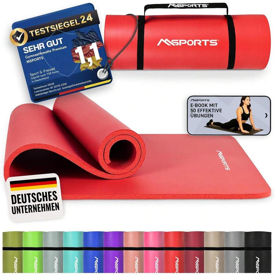 Gymnastikmatte Premium - rutschfeste Fitness- & Yogamatte - Rubinrot - Übersicht 1