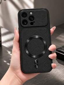 MewTrek Luxury Lychee Texture PU Leather Phone Case, Metal Ring Attachment, Large Camera Cutout, Full Coverage Shockproof & Anti-Drop Protective Shell, Compatible With IPhone, Galaxy, Honor, Reno, MOTO - Black - View 5
