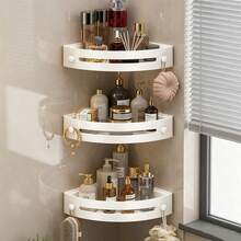 2/3pcs Rust-Proof Plastic Corner Shower Caddy - Wall-Mounted Bathroom Storage Rack, Curved Design, Suitable For Shampoo, Cosmetics And Toiletries, Space-Saving For Small Bathrooms, Perfect For Bathroom Storage And Organization - Multicolor - View 2
