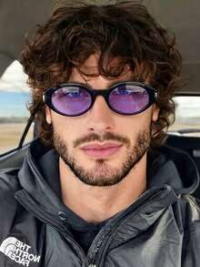 1 Pair Men's Personalized Rivet Oval Driving Fishing Fashion Glasses - Glossy Black Purple - View 1