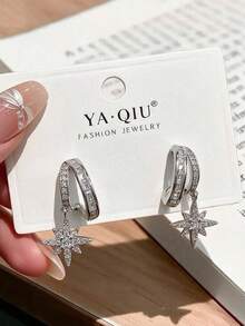1 Set Asymmetrical 8-Point Star Stud Earrings, High-End Elegant Versatile Niche Design Sparkling Zirconia Earrings Jewelry For Women - Eight-pointed Star Stud Earrings - View 5