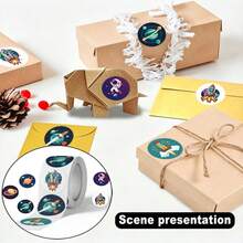 502 Pcs/Roll Planet Space Pattern, 10 Assorted Styles, Christmas Gift Wrapping Labels, Scrapbook Stickers, Planner Gift Wrapping, Paper Craft Decoration, Party Gifts, Gift Box Decoration & Reward Stickers - Multicolor - View 2