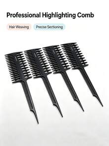 4pcs Hair Dye Comb Set, 3-In-1 Multifunctional Highlighting Comb, Braiding Comb, Salon Sectioning Tool, Carbon Fiber Highlighting Sectioning Comb, Unisex Plastic Hair Dye Comb, Professional Styling Hair Comb Braiding Comb Easily Create Stunning Hairstyles, Essential Tools For Hairdressing, Hair Dyeing, Braiding - Black - View 1