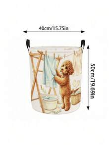 Watercolor Teddy Dog Pattern Design Foldable Laundry Basket With Laundry Clips, Breathable Fabric Dirty Clothes Bin, Bathroom Bedroom Storage Box, Miscellaneous Storage Basket, Suitable For Bathroom Bedroom Living Room, Home Gift - Multicolor - View 11