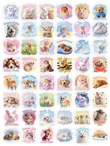 50pcs Cute Pet Animal Sticker Pack, Mixed Cute Puppy, Kitten, Rabbit, Hamster Theme Stickers, Suitable For Teenagers' Planner, Scrapbook And Daily Items DIY Decoration Sticker Accessories - Multicolor - View 6