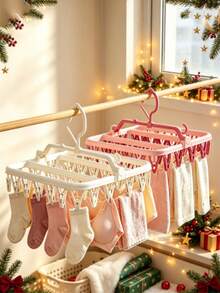 1/2pcs Multi-Functional Folding Drying Rack, For Drying Socks, Underwear, Towels, Windproof Folding Clothes Hanger, Compact And Convenient - Random Color Sent - View 1