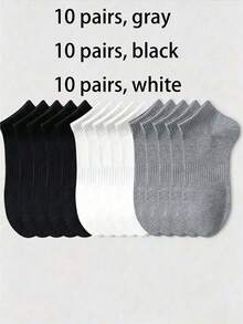 10 Pairs Neutral Solid Color Cotton Short Socks, Soft Breathable Casual Sports Socks, Suitable For Daily Wear - Multicolor - View 10