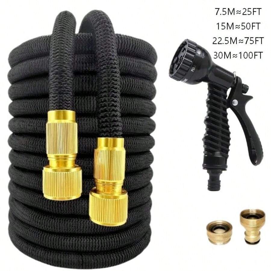Non-Expandable Garden Hose With High-Pressure Nozzle, Lightweight Hose For Yard, Lawn, Garden, Plant Watering And Car Washing/Equipped With 3/4" And 1/2" Connectors, Includes 7-Function Nozzle, Durable And Lightweight Expandable Garden Hose For Easy Watering And Gardening 25/50/75/100/125/150 Inches - B - View 1