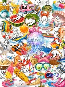50Pcs Summer Beach Stick‑Figure Sticker Pack, Fun Holiday Ocean Vacation PET Decals, Cute Cartoon Seaside Travel Stickers For Teens Journaling, Scrapbooking, Water Bottle & Laptop DIY Craft Decor - Multicolor - View 2
