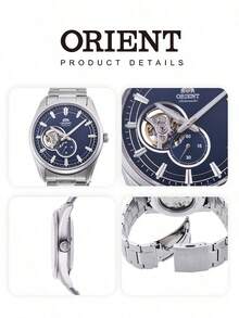 Jam Tangan Mekanik Otomatis ORIENT Pria, Baja Tahan Karat, Dial Skeleton Biru Tua, Sub-Dial Indikator Cadangan Daya, Gelang Logam Perak, Jam Tangan Kasual Bisnis - RA-AR0003L - View 5